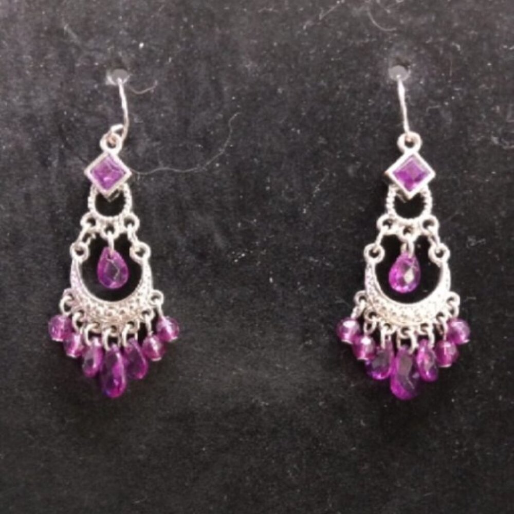 Silver Tone Bead Chandelier Earrings